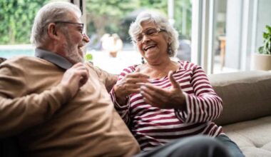Happy elderly couple enjoying each other's company.