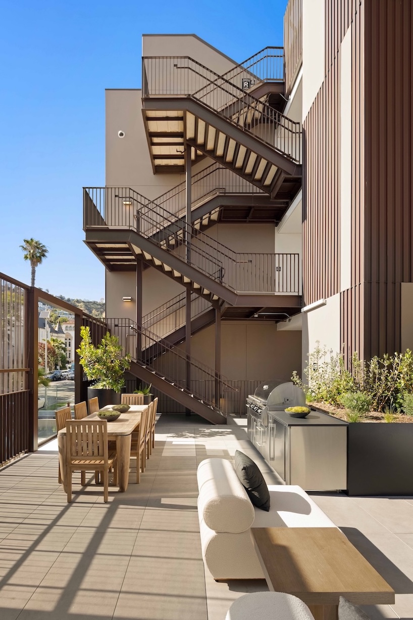 bronze corrugated metal wraps spf:architects' multifamily housing in west hollywood - 5