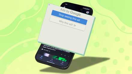 Notification for Ads by Google overlayed on top of Android phone on a yellow and green background