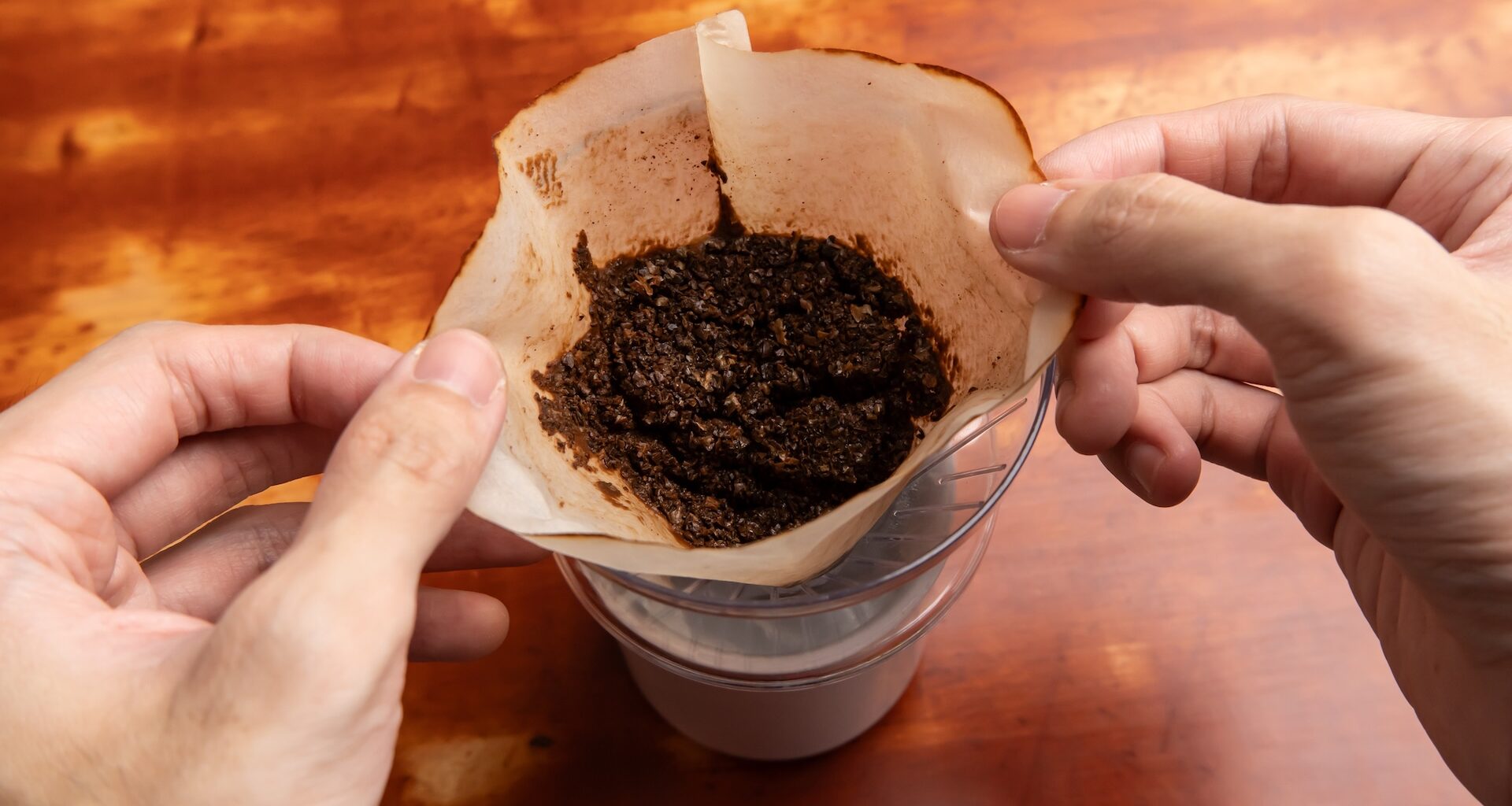 A filter with coffee grounds.