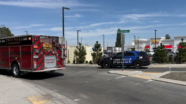 This image provided by KMVT shows the scene of a shooting that started at an In-N-Out Burger restaurant in Idaho.