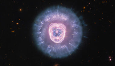 This Webb/NIRCam/MIRI image shows the Eskimo Nebula, a bipolar planetary nebula some 4,200 light-years away in the constellation of Gemini. Image credit: NASA / ESA / CSA / Webb / STScI / Alyssa Pagan, STScI.