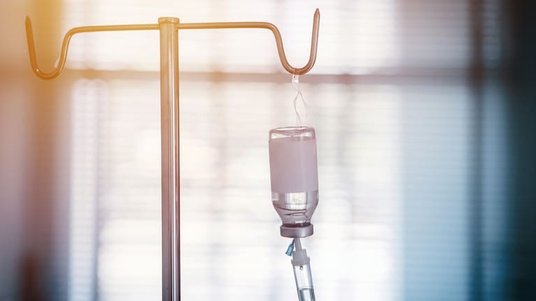 An intravenous medication or IV medicine bottle fluid (file image). 