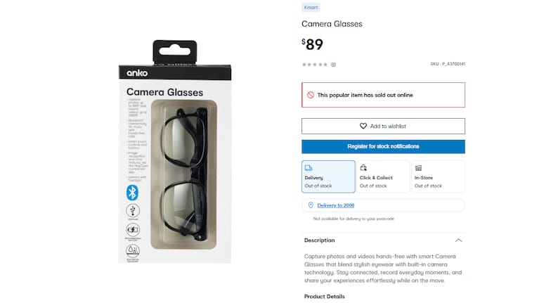 Kmart's camera glasses.