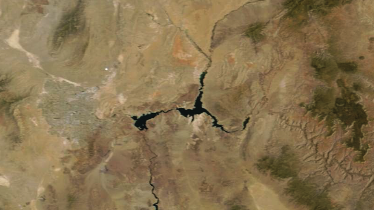 A still satellite image of Lake Mead on August 5, 2026.