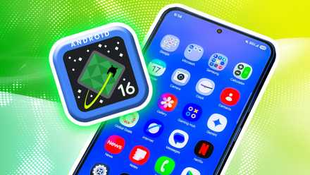 android 16 logo on android phone showing apps