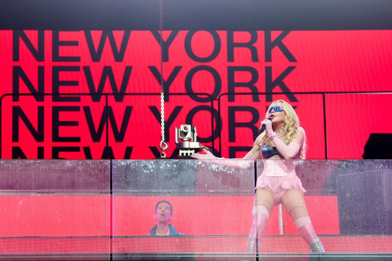 Madonna performs during a surprise concert in Times Square, in New York, US, on June 4, 2026
