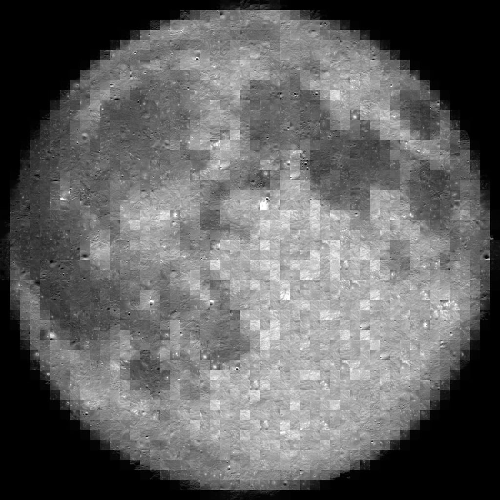 A photographic mosaic of the full Moon, assembled from over a thousand images taken by NASA's Lunar Reconnaissance Orbiter, the benchmark researchers used to measure Eärendil-1's brightness against, and which a single 54-metre mirror would outshine roughly four magnitudes over (Credit : NASA/Lunar Reconnaissance Orbiter/Goddard Space Flight Center)