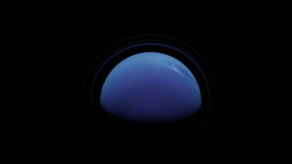 In 1989, Voyager 2 measured winds up to 2,100 kilometres an hour circling an Earth-sized storm on Neptune; by 1994, when Hubble looked again, the storm had simply vanished, unlike Jupiter's Great Red Spot, which has raged for more than a century