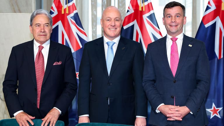 Coalition Government leaders: Winston Peters, Christopher Luxon and David Seymour.