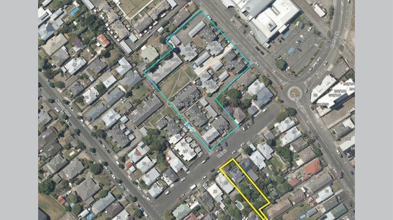 Outlined in green: Kainga Ora property being prepared for sale and potentially rezoned for high-density housing.