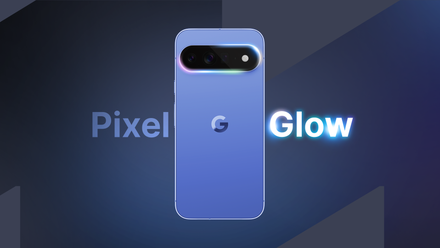 Pixel 11 with a glowing camera bar and 'Pixel Glow' text.