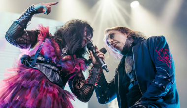 Cristina Scabbia and Andrea Ferro of Lacuna Coil perform live on stage during a concert at the Huxleys Neue Welt on November 3, 2025 in Berlin, Germany.