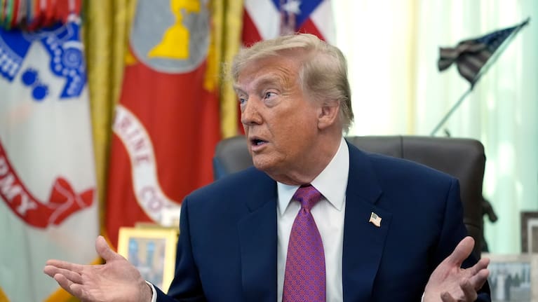President Donald Trump speaks in the Oval Office of the White House