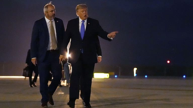 President Donald Trump walks to board Air Force One, Tuesday, Aug. 4, 2026, at Los Angeles International Airport in Los Angeles.
