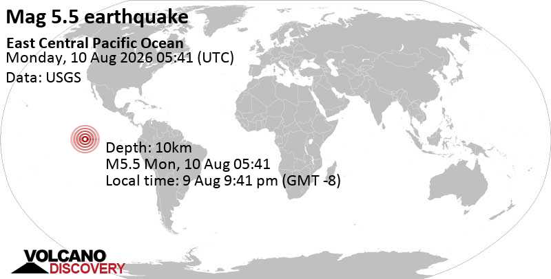 5.5 quake East Central Pacific Ocean Aug 9, 2026 09:41 pm (GMT -8)