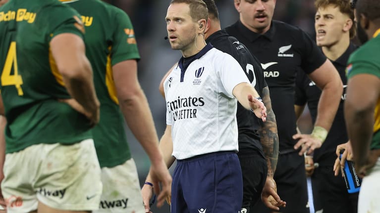 Referee Angus Gardner sets another scrum in the Boks v All Blacks Test in Cape Town.