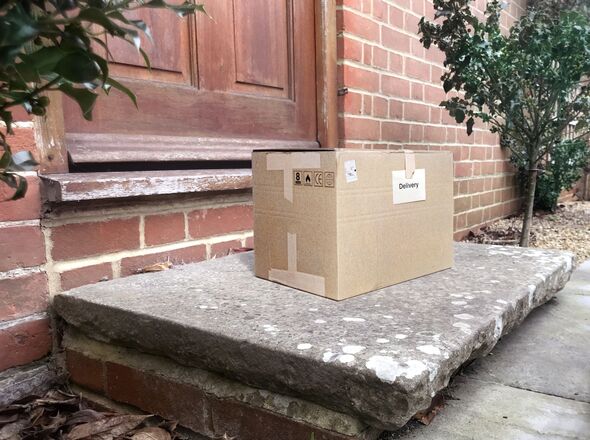 Package Delivery on Rustic Home Doorstep - Cardboard Box Delivery Package Delivery on Rustic Home Doorstep - Cardboard Box Delivery