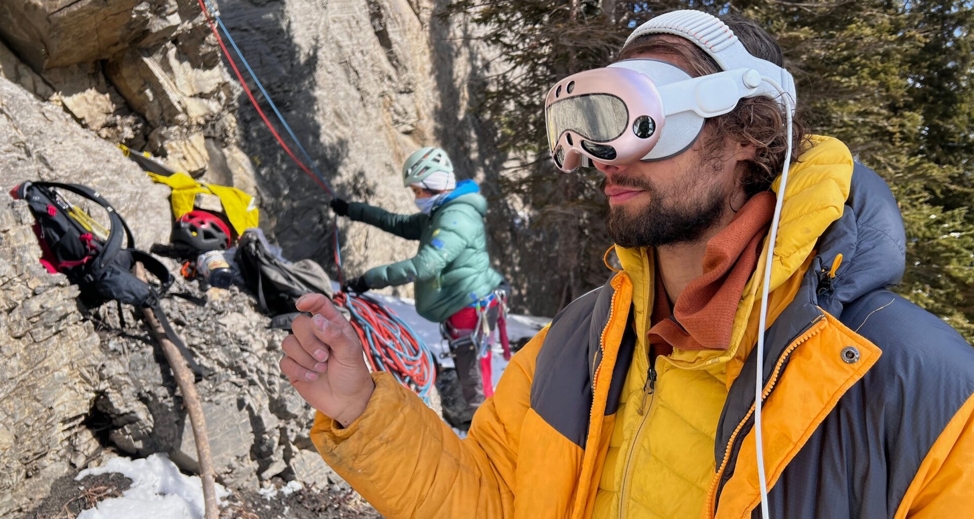 Climbing technology: A climber uses AR glasses with the RockXR app
