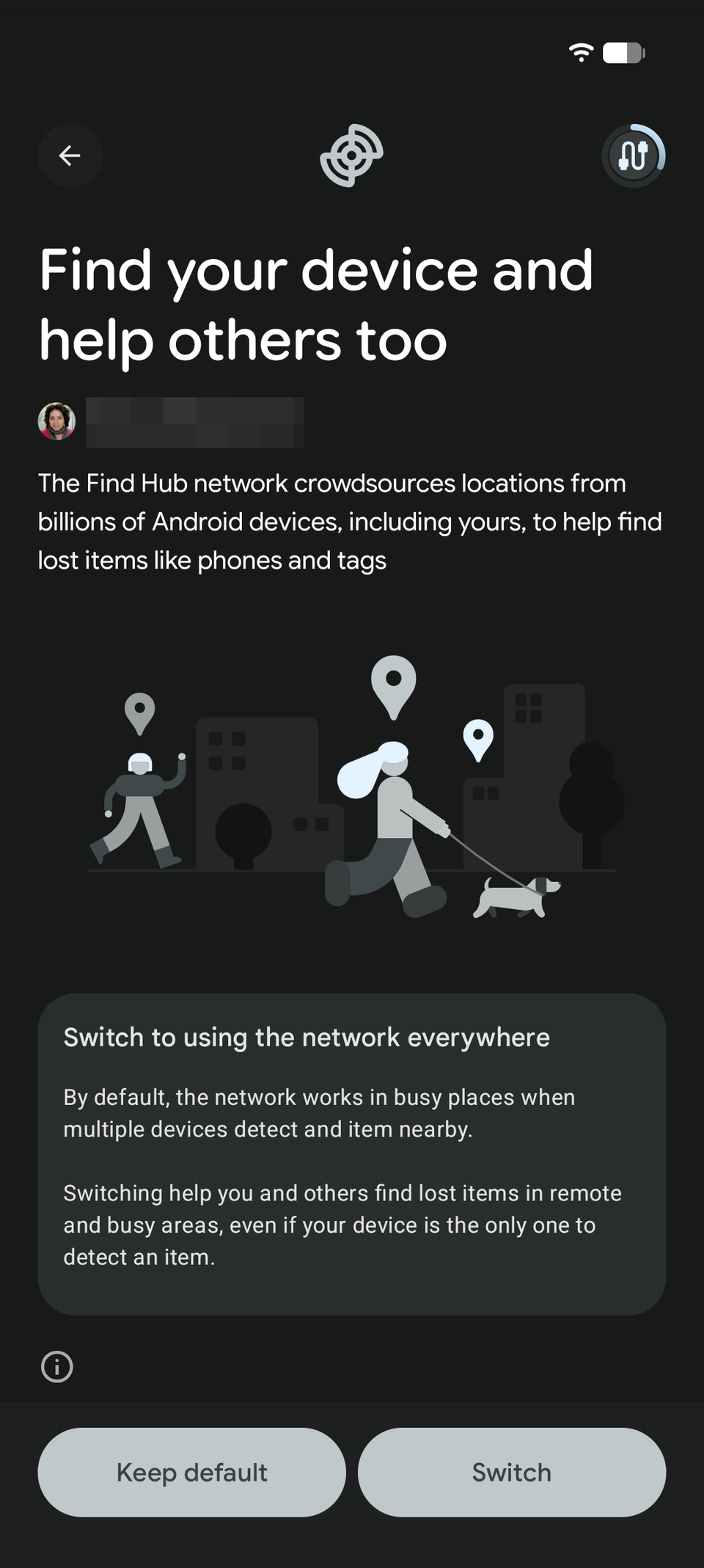 Screenshot of the Pixel 11 onboarding process showing the new Find Hub choice 1