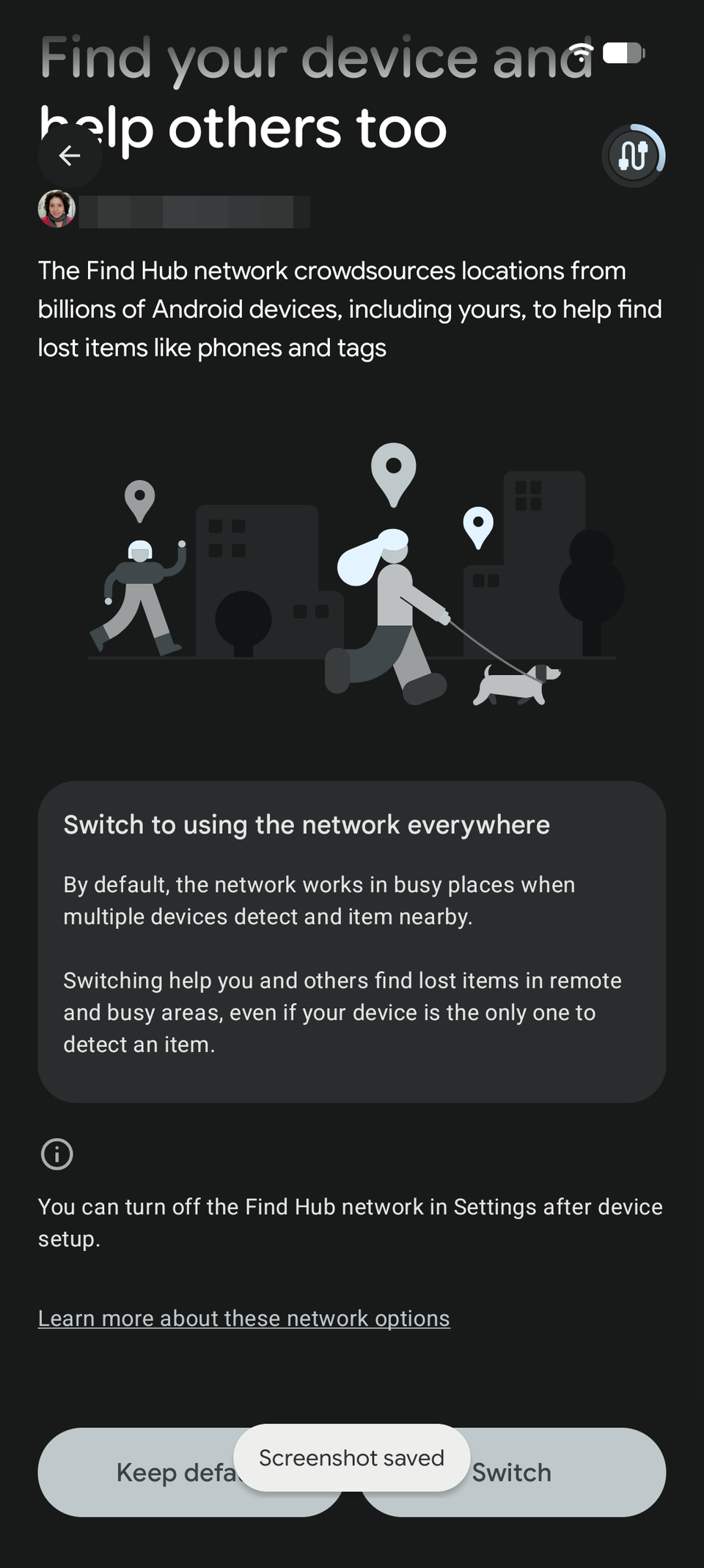 Screenshot of the Pixel 11 onboarding process showing the new Find Hub choice 2