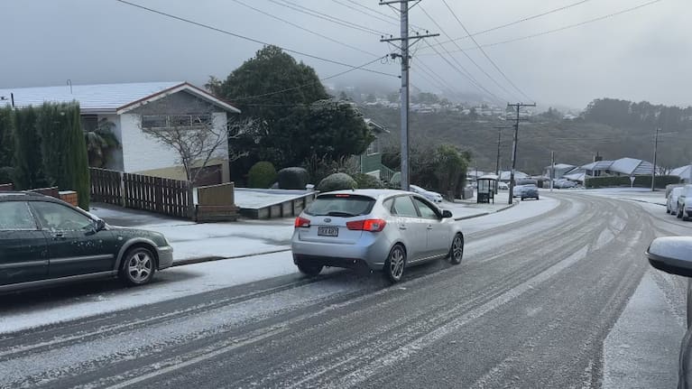 Snow pictured in residential suburbs Brockville and Halfway Bush, in Dunedin.