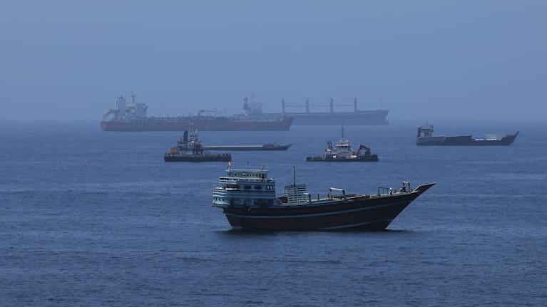 Commercial ships and oil tankers in the Gulf of Oman.