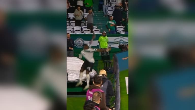 The 29-year-old jumped over the advertising hoardings, only to fall into a tunnel to the away dressing rooms which had been uncovered ahead of half-time.