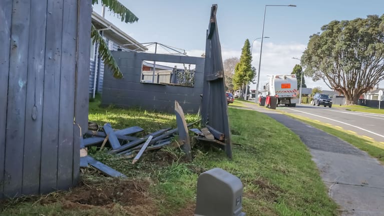 The damage caused to Chris Brazendale's fence from the most recent crash.