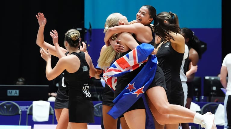 The Silver Ferns celebrate after beating Jamaica 56-48 to win Commonwealth Games gold in Glasgow.