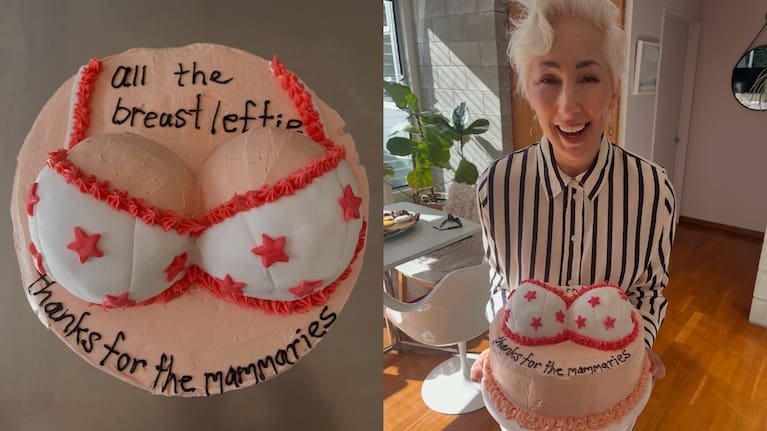 The TV personality shared photos of a cake she got after her mastectomy.