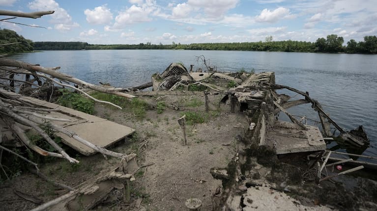 The wreckage of an old steam boat, known as the Slovenian, is visible due to the low level of the Sava river near the town of Sremska Mitrovica, northwest of the capital Belgrade, Serbia.
