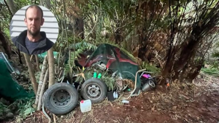 Tom Phillips (inset) with an image released by police of a campsite he used.