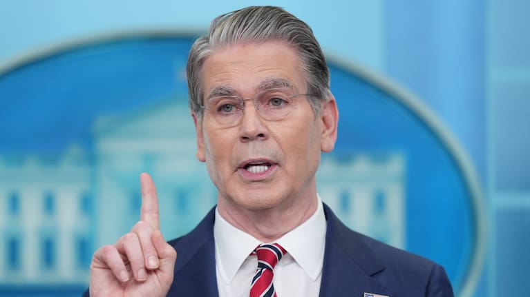 Treasury Secretary Scott Bessent speaks with reporters in the James Brady Press Briefing Room at the White House.