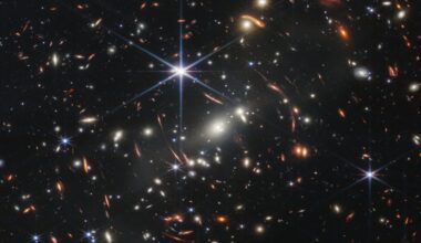 The MACS J0308.9+2645 cluster, as captured by Webb's Near-Infrared Camera (NIRCam). Credit: NASA/ESA/CSA/STScI