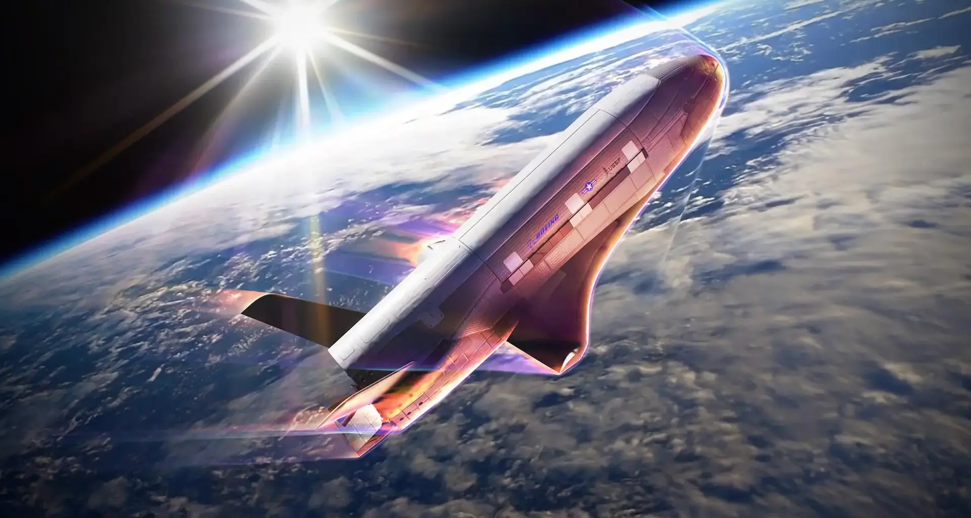 Artist's impression of an X-37B initiating aerobraking maneuvers.
