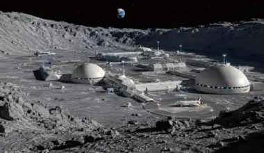 An AI-generated view of a lunar base in a crater near the lunar South Pole.