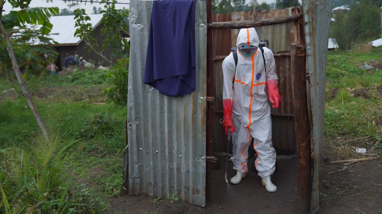 Wiza Bondele, a health worker on the prevention and control team, seen at work in Ituri province, eastern Congo, Wednesday, August 5, 2026.