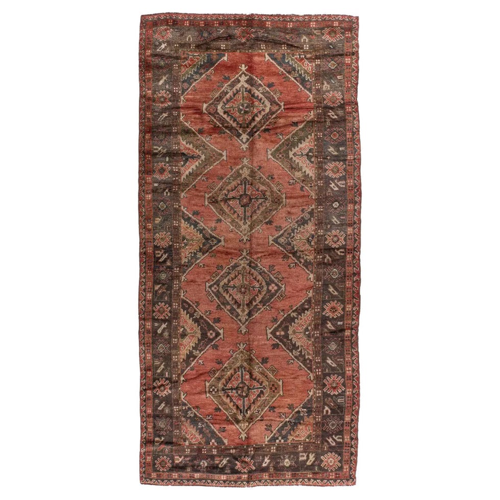 Vintage Circa 1940 Orange Oushak Kelleh Hand Knotted Wool Runner 5'6 X 12'2