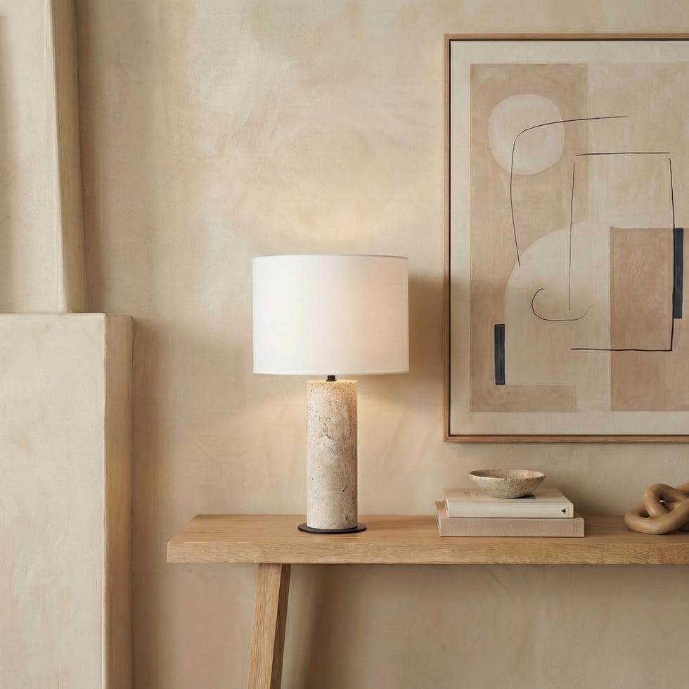 Jillianna Travertine & White Table Lamp