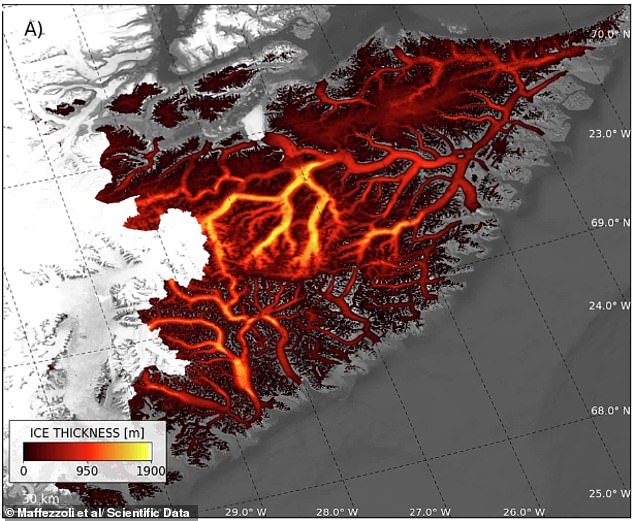 Previous studies have shown that Arctic glaciers like the Geikie Plateau in eastern Greenland (pictured) contain almost twice as much ice as previously estimated, creating a significant risk that rapid melting will raise sea levels significantly