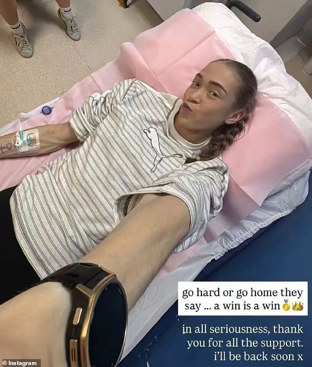 Despite the criticism, Ms Wietrzykposted an image to Instagram from her hospital bed after the race - remaining bullish after her win