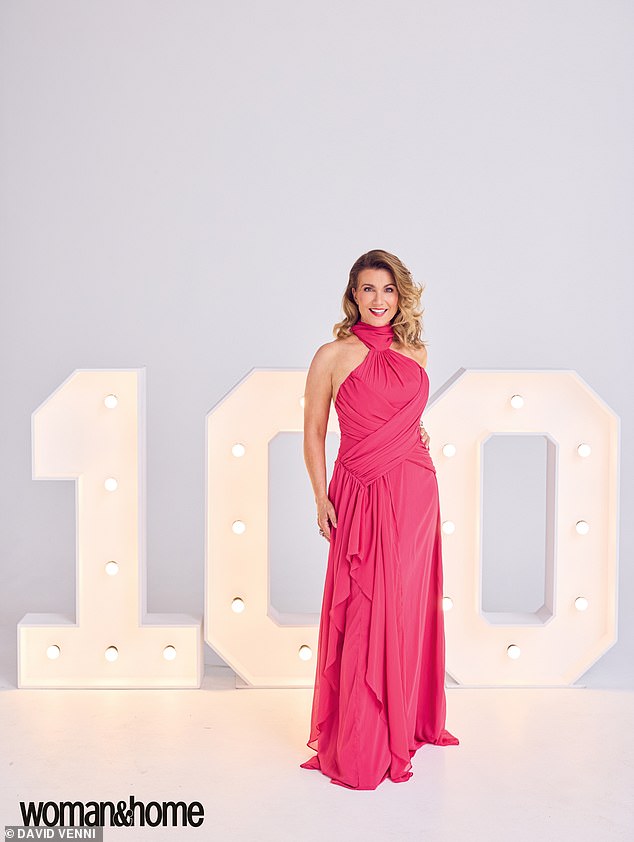 For the shoot, celebrating 100 years of woman&home, Susanna stunned in an array of pink outfits, including a feather dress and a satin gown