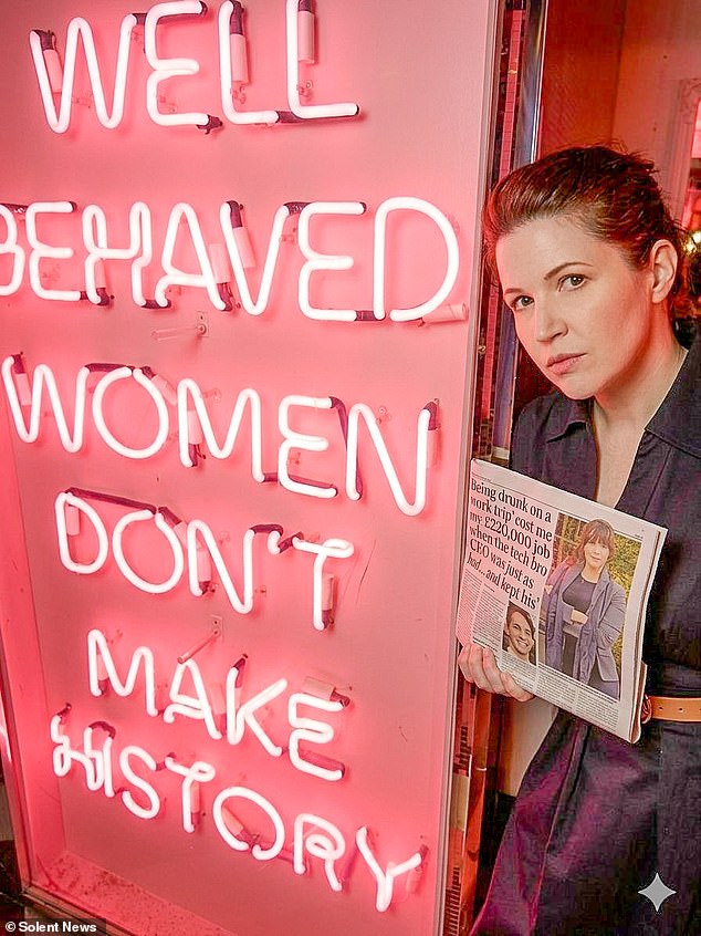 Ms Burns, pictured here with previous Daily Mail coverage of her case, was sacked after she had to resort to sleeping in a sauna during a work trip to Lofer, Austria