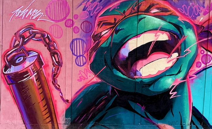 South London street artists and graffiti writers create Teenage Mutant Ninja Turtles artwork in Brixton
