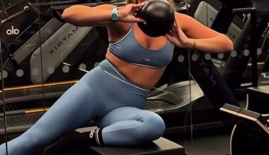 Tilly Ramsay showed off her abs in blue lycra gym wear as she enjoyed a gruelling Pilates session on Wednesday