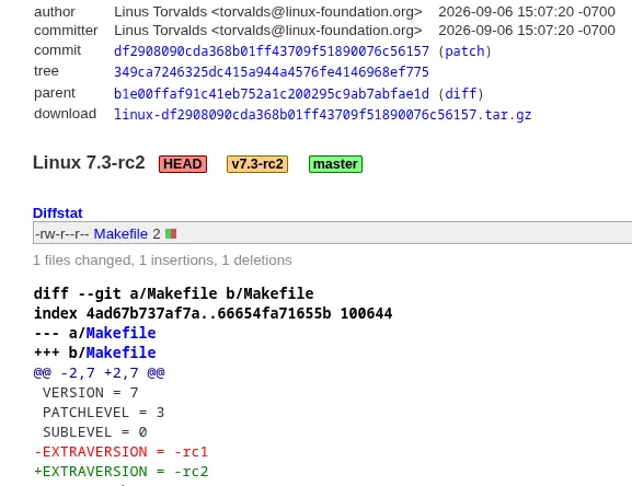Linux 7.3-rc2 Git tag