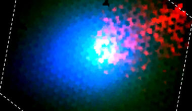 The distribution of dust (blue), gas (green) and ions (red) in the interstellar comet 3I/ATLAS. Image credit: Lea Ferellec.