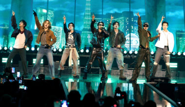 BTS performs onstage during the iHeartRadio Music Festival at T-Mobile Arena in Las Vegas on Friday. (Getty Images)