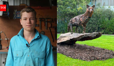 A 14-year-old Australian turns discarded tools into animal sculptures and has sold a scrap-metal wolf for $8,000; he is now the youngest artist in a major open-studio event